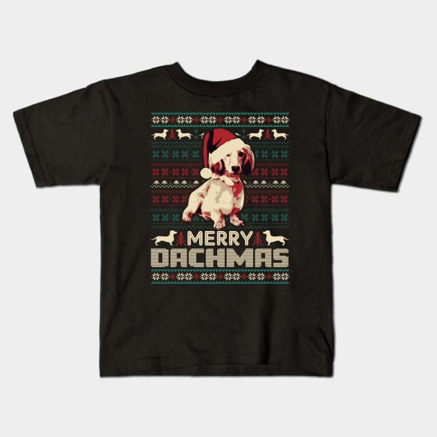 Cute Dachshund Merry Dachmas Ugly Sweater Kids T-Shirt by mia_me